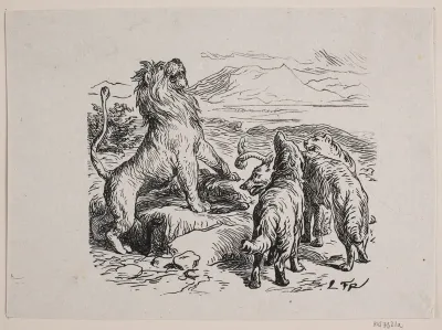 Illustration til "Fablen om løvens jagt"