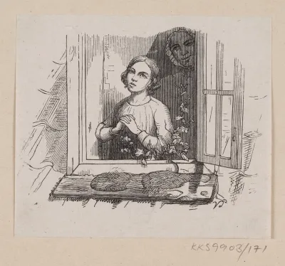 Illustration til "Fem fra en Ærtebælg" i H.C. Andersen, "Eventyr og Historier", Bind 2