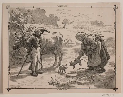 Illustration til folkeeventyret "Tre små røde Grise"