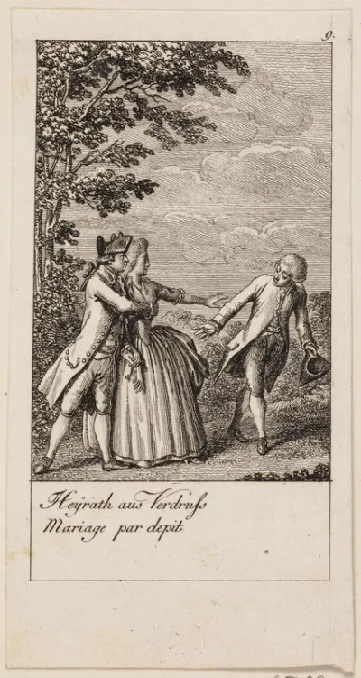 Illustration til giftermålets årsager og følger (Heyrath aus Verdrufs Mariage par dépit)