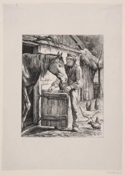 Illustration til J. H. Hansens Digt "Ved Hesteskuret"