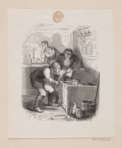 Illustration til "Lille Claus og store Claus" i H.C. Andersen, "Eventyr og Historier", Bind 1