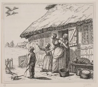 Illustration til "Storken er kommen", digt af Gotfred Rode