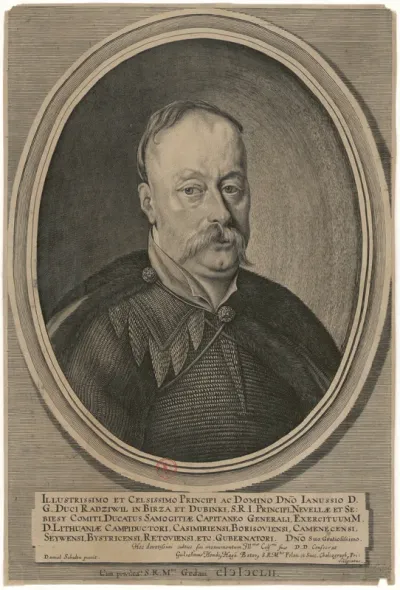 Illustrissimo et Celsissimo Principi ac Domino Dno. Ianussio D. G. Duci Radziwil in Birza et Dubinki S. R. I. Princepi [...] Daniel Schultz pinxit. Guilhelmus Hondius [...] Chalcographus