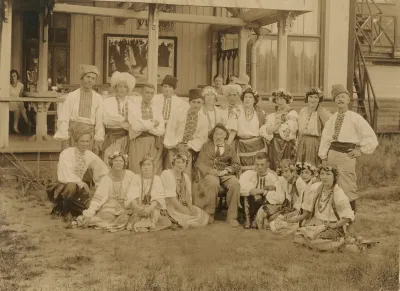 Ilya Repin with a choir that performed for him outside his villa, Penates, in Kuokkala