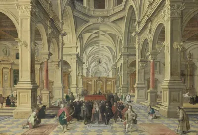 Imaginary church interior with a procession