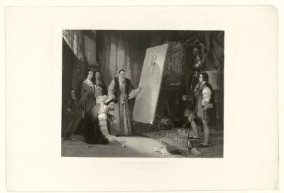 "Imperial homage to art". Karel V raapt een penceel voor Titiaan op. Naar William Fisk