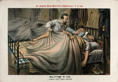 In a dormitory, a man is trying to get into a bed already occupied by W.E