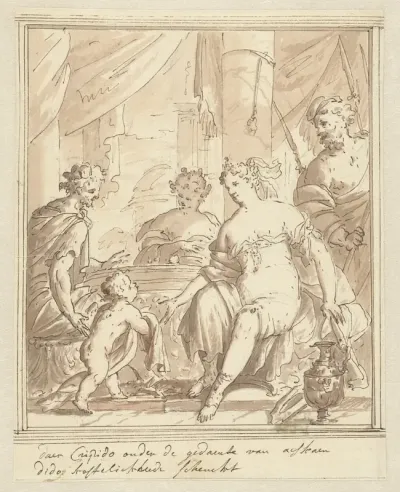 In de gedaante van Ascanius brengt Cupido Dido geschenken