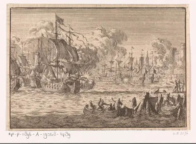 In de haven van het Noorse Bergen worden Hollandse koopvaardijschepen aangevallen door de Engelsen, 1665