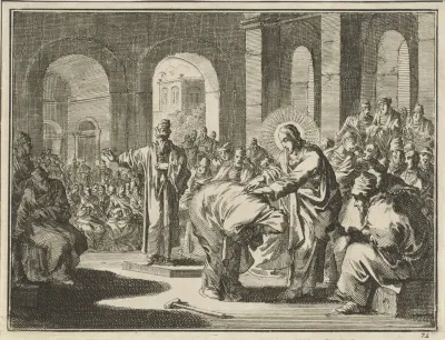 In de synagoge geneest Christus een gebogen vrouw