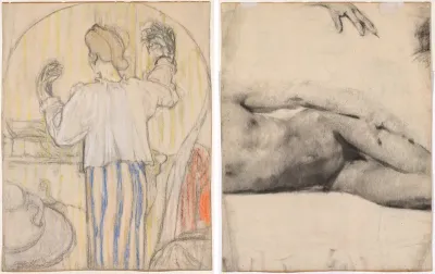 In Front of the Mirror (recto); Reclining Male Nude (verso)