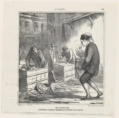 In Germany: Let's pack up everything, caution is the mother of wit, from 'News of the day,' published in Le Charivari, May 28, 1866