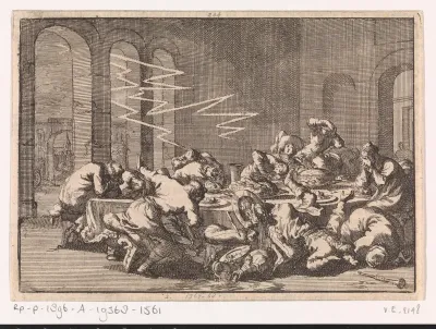 In het Poolse dorp Perzyn vinden 23 mensen de dood door een blikseminslag tijdens een doopmaal, 1676