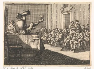 In Ingolstadt houdt een man zonder armen met zijn tenen een bierkan en een glas vast, 1628