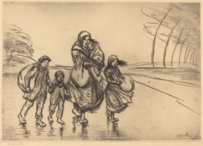 In the Rain: Mother and Children