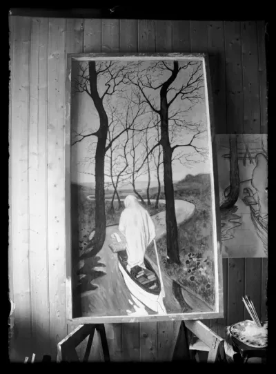 In the Studio, On trestles the fresco The Stream of Life