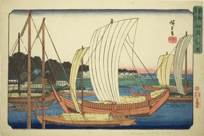 Incoming Boats at Tsukuda Island (Tsukudajima irifune no zu), from the series "Famous Places in the Eastern Capital (Toto meisho)"
