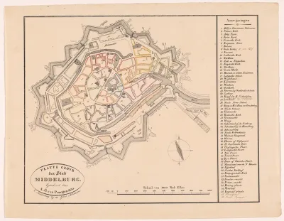 Ingekleurde plattegrond van Middelburg