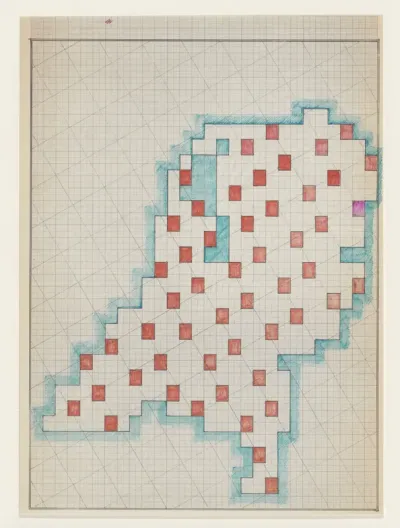 Ingekleurde tekening van Nederland op rasterpapier