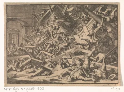Ingestorte galerij tijdens een katholieke godsdienstoefening in het huis van de Spaanse gezant te Londen, 1623