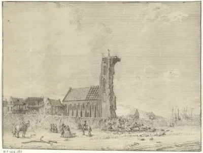 Ingestorte toren te Egmond aan Zee, 1741