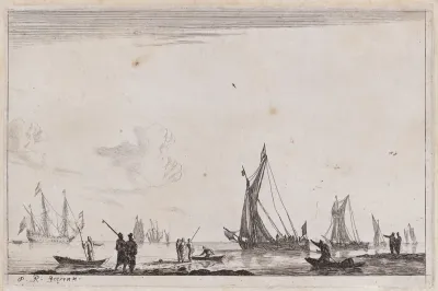 Inland Waterway with Two Galliots at the Right