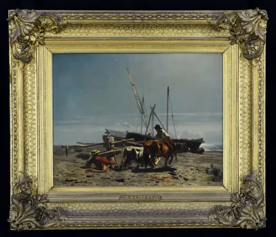 Inscheping van marmer op het strand van Carrara