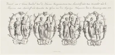 Inscriptie en figuren op de bokaal vereerd aan het Groene Vaendel, 1714