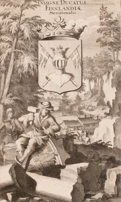 Insigne Ducatus Finnlandiae Meridionalis (Coat of arms of the Duchy of Southern Finland), after Johan van den Aveelen