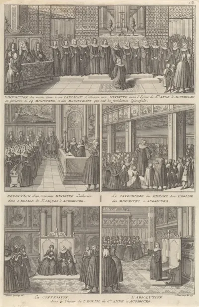 Installatie van nieuwe predikanten, catechisatie en biecht bij de lutheranen in Augsburg