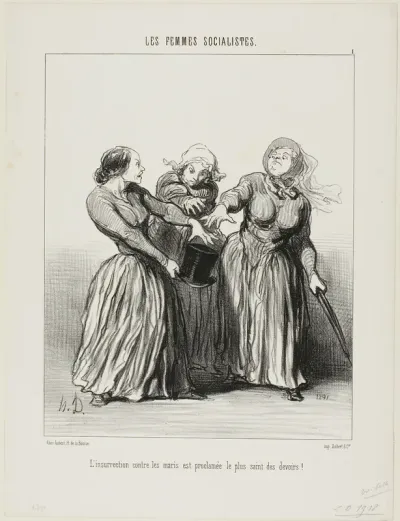 Insurrection against husbands is proclaimed as being the first and holiest duty in life!, plate 1 from Les Femmes Socialistes