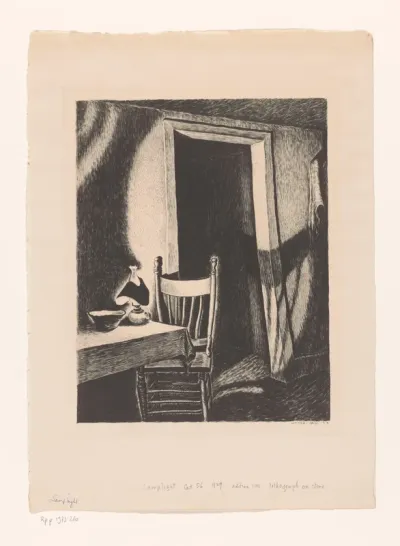 Interieur bij lamplicht