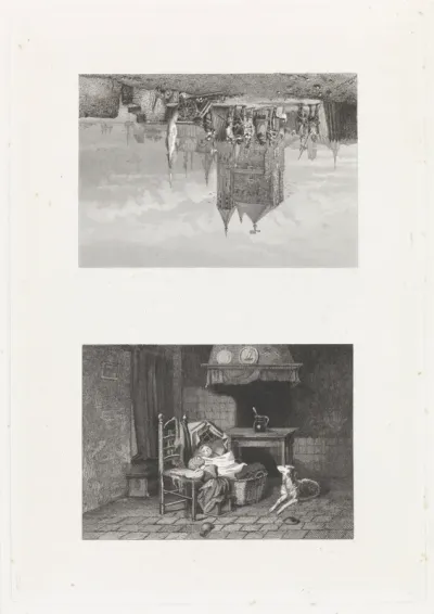 Interieur en soldaten bij een stad