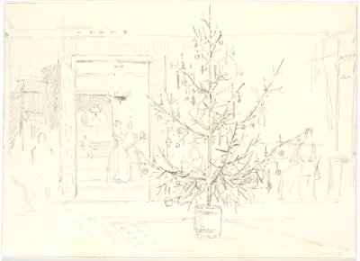 Interieur med juletræ