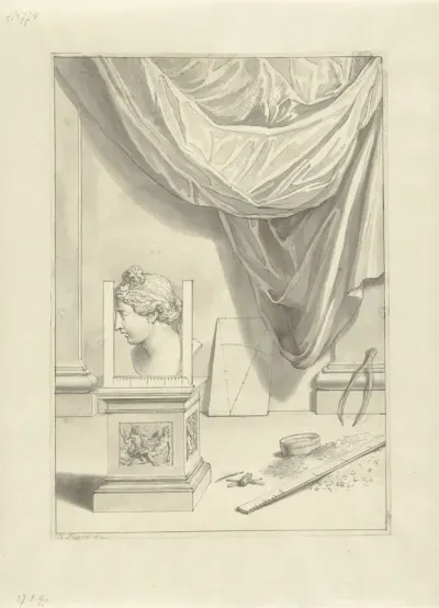 Interieur met attributen van de beeldhouwkunst