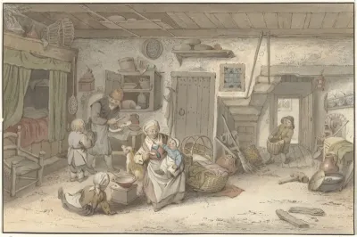 Interieur met boerenfamilie