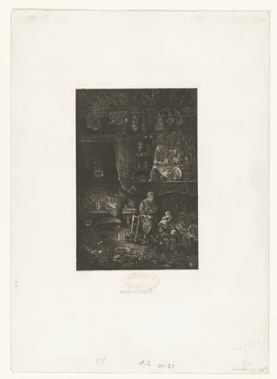 Interieur met boerenfamilie