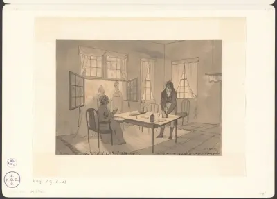 Interieur met Christiaan Andriessen en drie dames