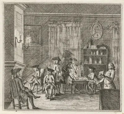 Interieur met diverse figuren