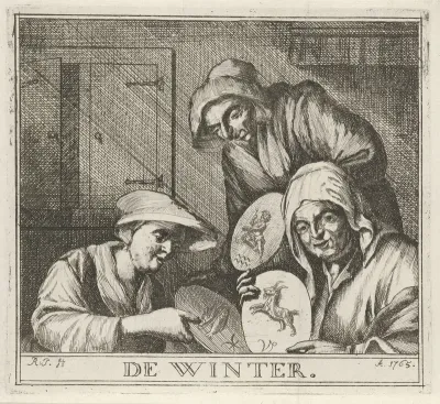 Interieur met drie boerinnen