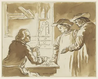 Interieur met drie mannen