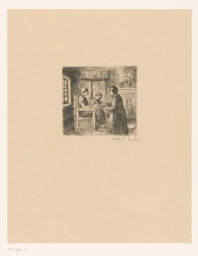 Interieur met drie mensen