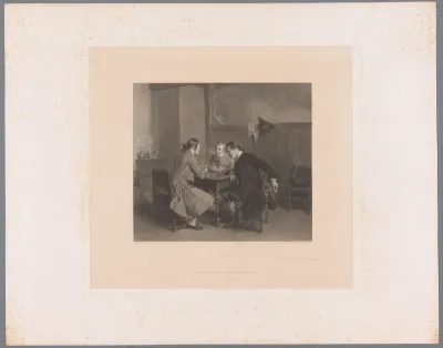 Interieur met drie rokende mannen aan een tafel