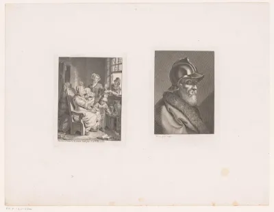 Interieur met een familie en bebaarde man met helm