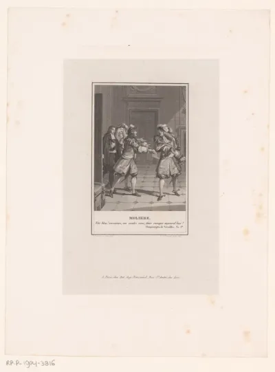 Interieur met een galante heer in discussie met drie anderen