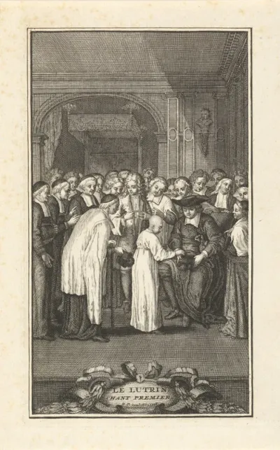 Interieur met een groep geestelijken (kleine variant)
