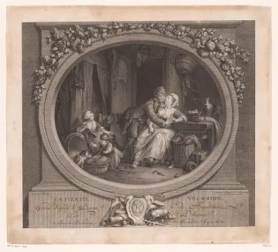 Interieur met een jong echtpaar met kinderen