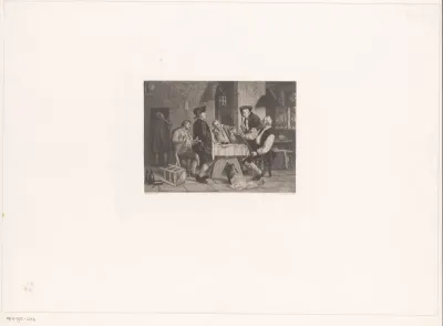 Interieur met een mannelijk gezelschap aan tafel bij een portretkunstenaar