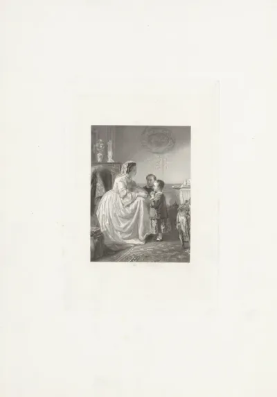 Interieur met een moeder en twee kinderen